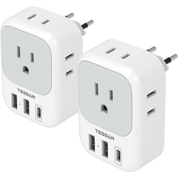 Europe Travel Plug Adapter USB C US to EU Power Charger for France Italy Spain